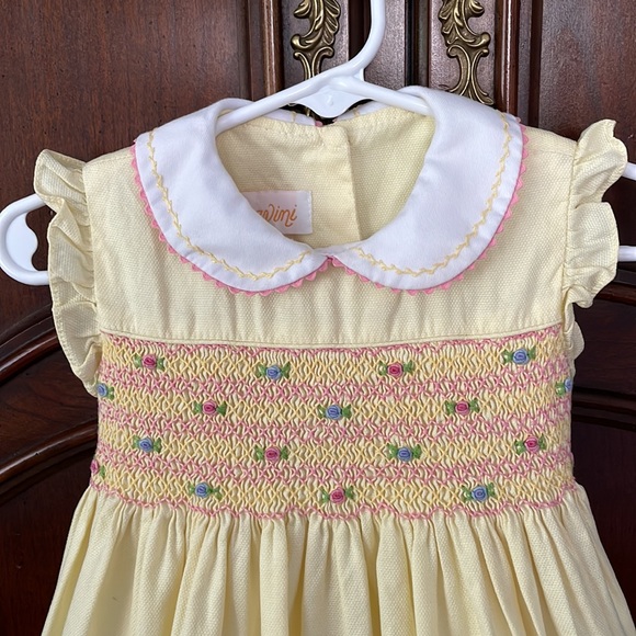 ANAVINI Smocked Embroidered Yellow Dress Size 18M - Picture 2 of 8